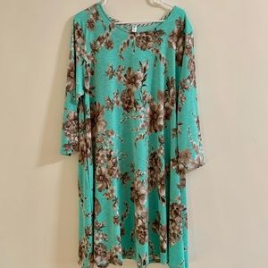 Teal dress with grey floral print